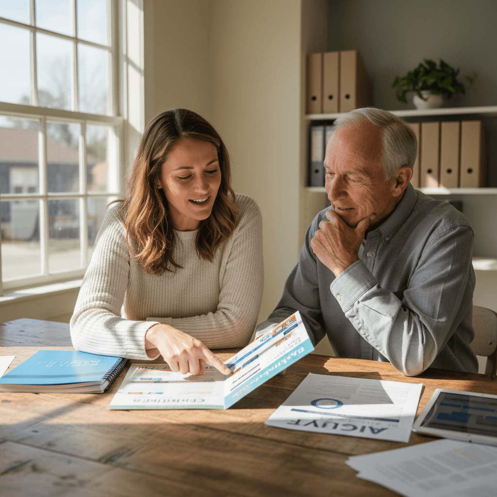 Care coordinator helping client navigate resources