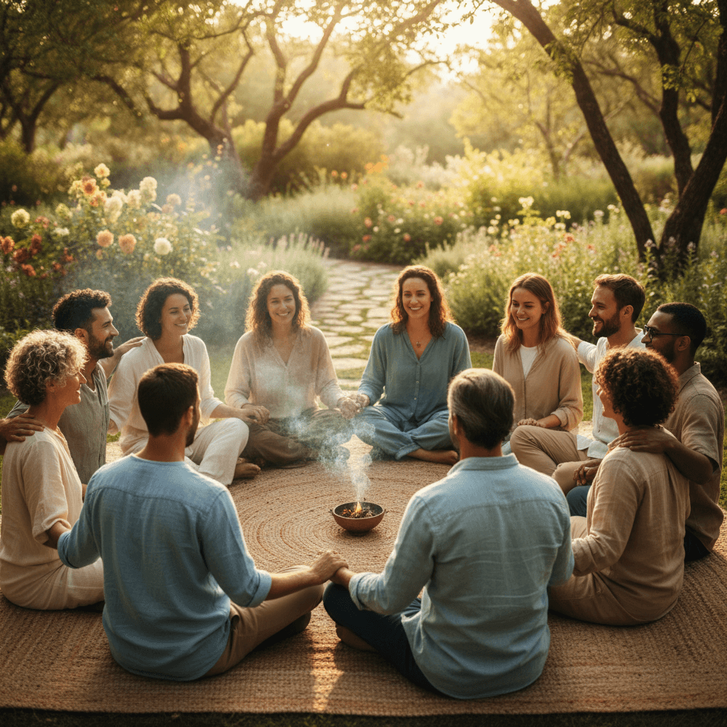 People gathered together in a supportive community setting